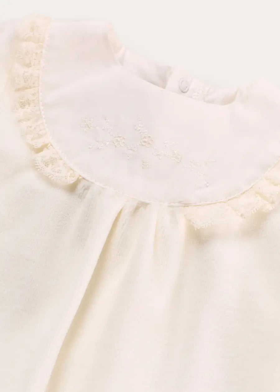 Floral Detail Embroidered Collar Velour All In One in Cream (1mth-12mths) #N/A from Pepa London