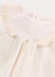 Floral Detail Embroidered Collar Velour All In One in Cream (1mth-12mths) #N/A from Pepa London