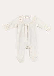 Floral Detail Embroidered Collar Velour All In One in Cream (1mth-12mths) #N/A from Pepa London