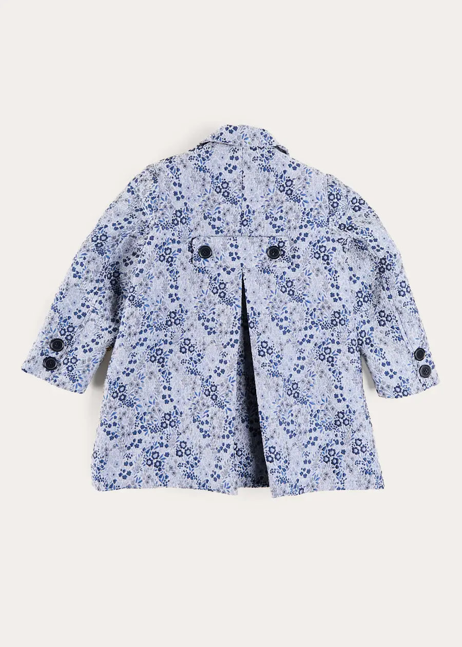 Eleanor Floral Jaquard Long Sleeve Coat Coat in Blue (4-10yrs) Coats from Pepa London