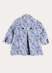 Eleanor Floral Jaquard Long Sleeve Coat Coat in Blue (4-10yrs) Coats from Pepa London
