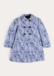 Eleanor Floral Jaquard Long Sleeve Coat Coat in Blue (4-10yrs) Coats from Pepa London