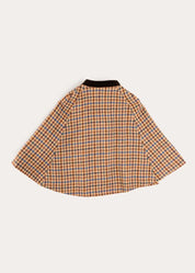 Vincent Check Velvet Collar Gold Button Detail Cape in Brown (2-8yrs) Coats from Pepa London