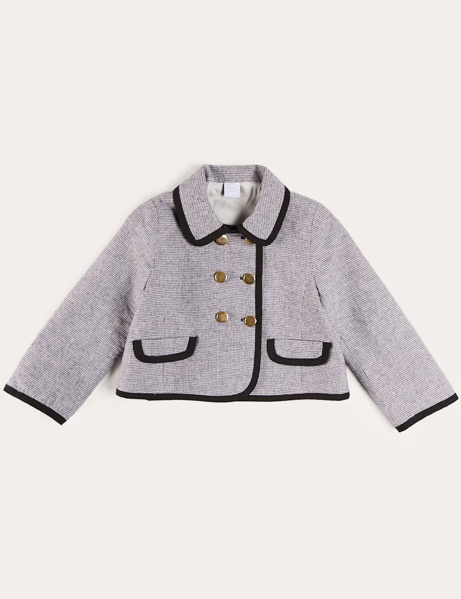 Alderney Check Double Breasted Gold Button Jacket in Black (4-12yrs) Coats from Pepa London