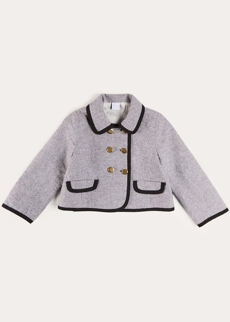 Alderney Check Double Breasted Gold Button Jacket in Black (4-12yrs) Coats from Pepa London
