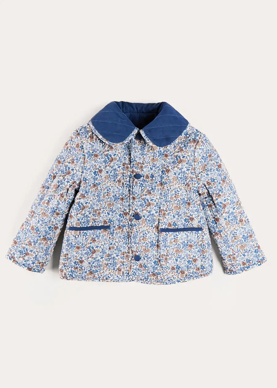 Beatrice Floral Reversible Quilted Jacket in Blue (3-10yrs) Coats from Pepa London
