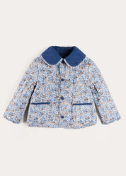 Beatrice Floral Reversible Quilted Jacket in Blue (3-10yrs) Coats from Pepa London