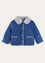 Beatrice Floral Reversible Quilted Jacket in Blue (3-10yrs) Coats from Pepa London