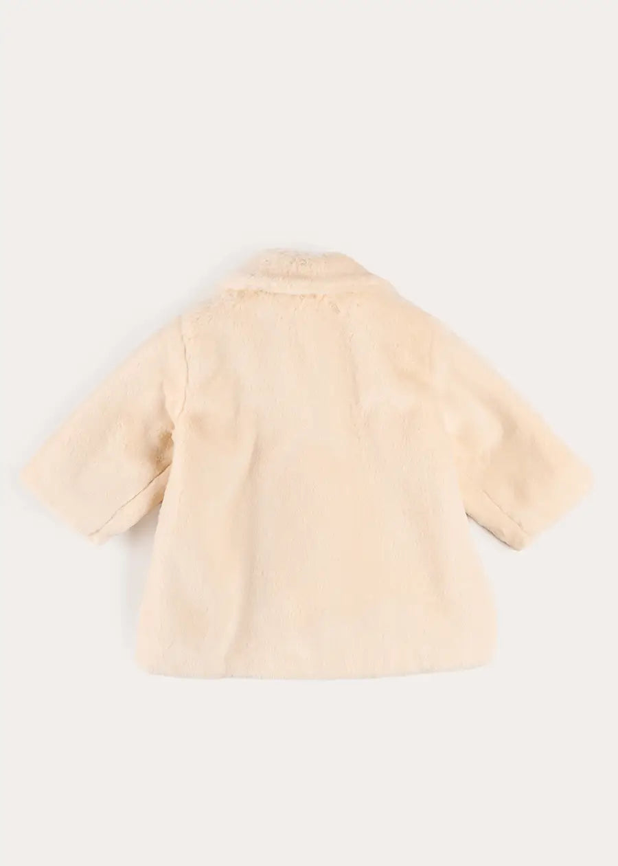 Faux Fur Pocket Detail Nellie Floral Lined Coat in Cream (2-10yrs) Coats from Pepa London