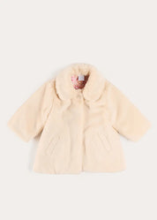 Faux Fur Pocket Detail Nellie Floral Lined Coat in Cream (2-10yrs) Coats from Pepa London