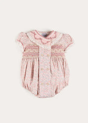 Adelaide Floral Hand Smocked Hand Smocked Romper in Pink (3mths-2yrs) Rompers from Pepa London