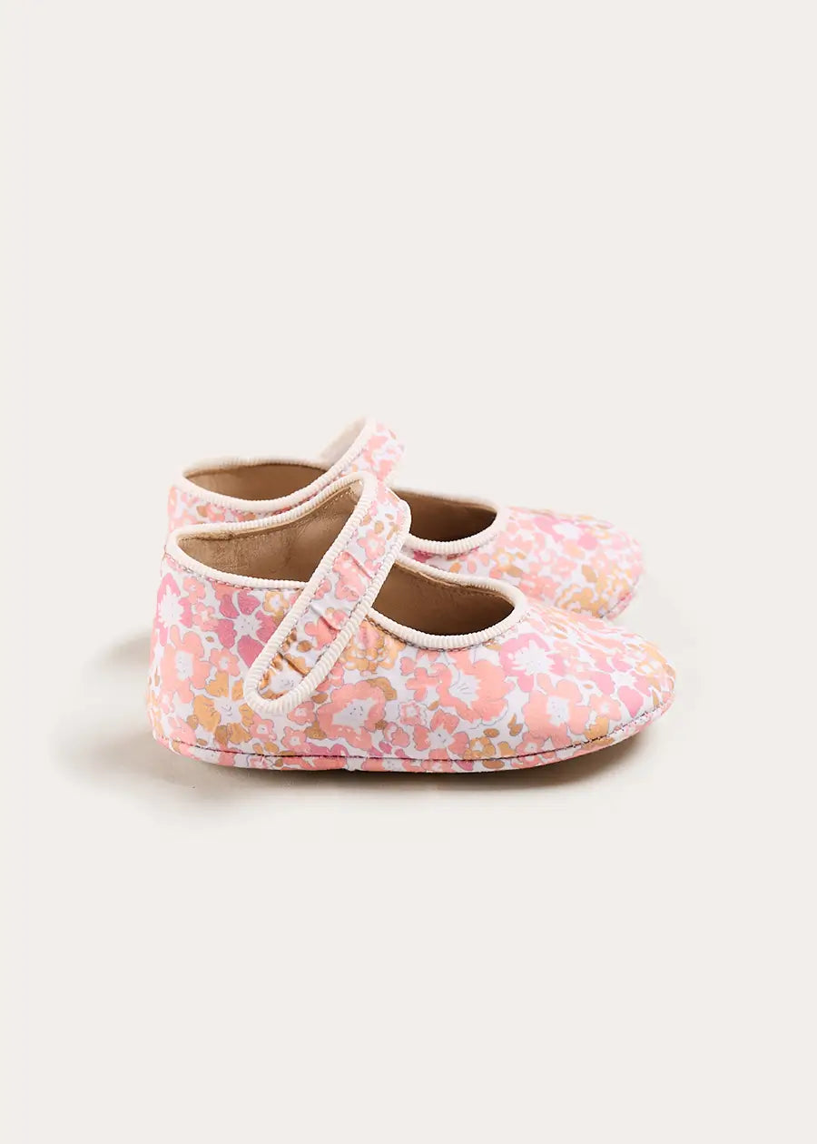 Nellie Floral Mary Jane Pram Shoes in Pink (17-2EU) Shoes from Pepa London