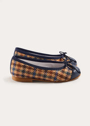 Vincent Check Tweed Ballerina Shoes in Brown (24-35EU) Shoes from Pepa London