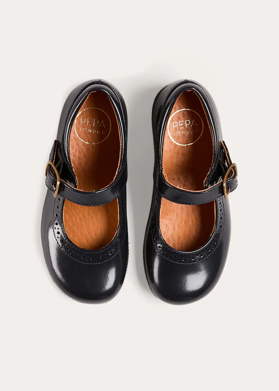 Leather Buckle Detail Mary Jane Shoes in Navy (24-37EU) Shoes from Pepa London