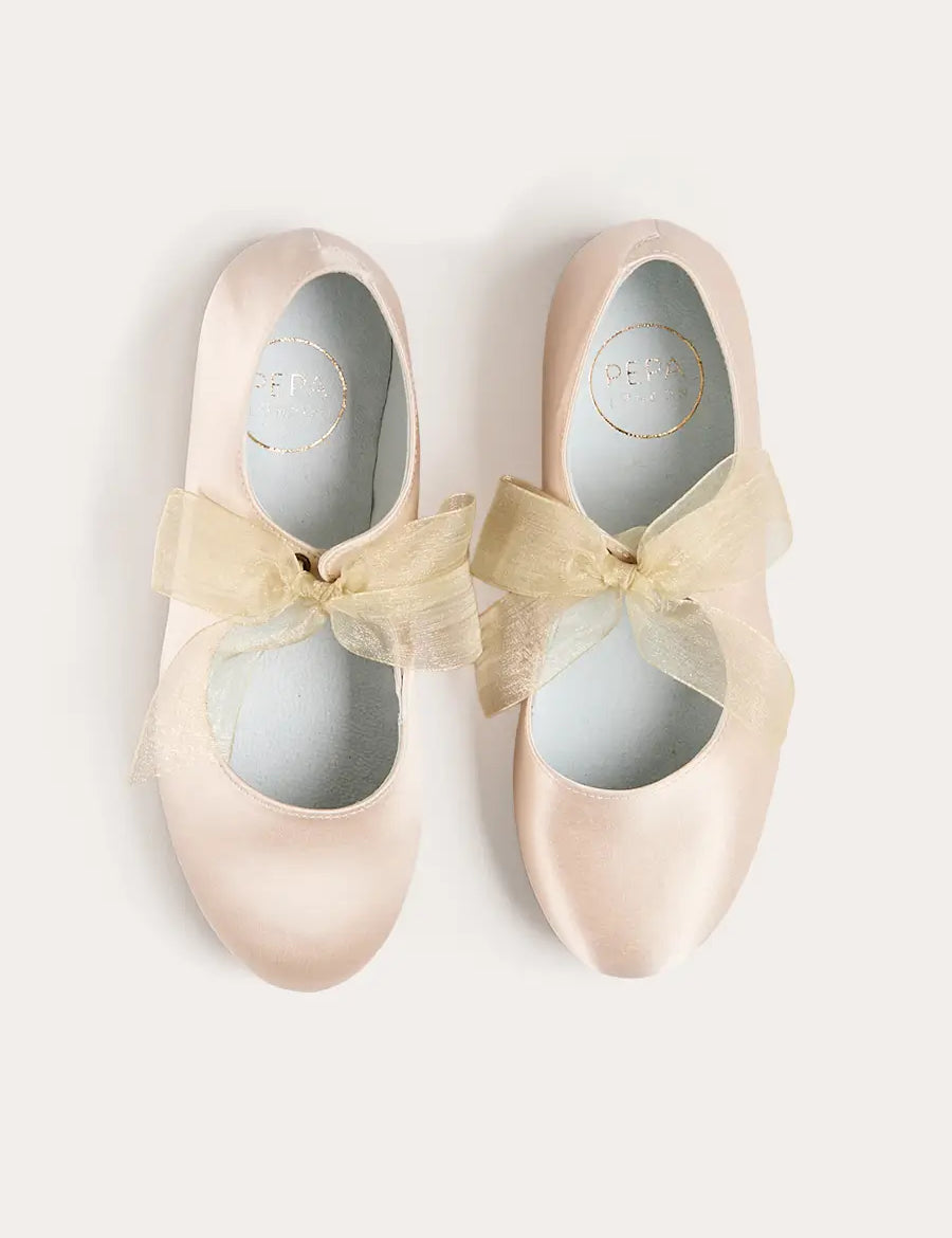 Satin Organza Bow Party Shoes in Champagne (24-35EU) Shoes from Pepa London