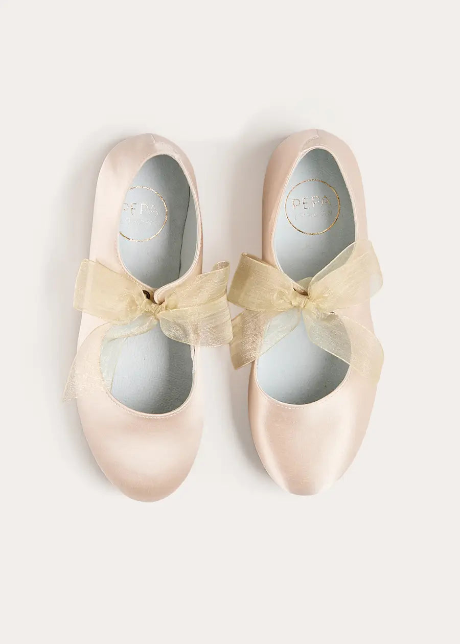 Satin Organza Bow Party Shoes in Champagne (24-35EU) Shoes from Pepa London