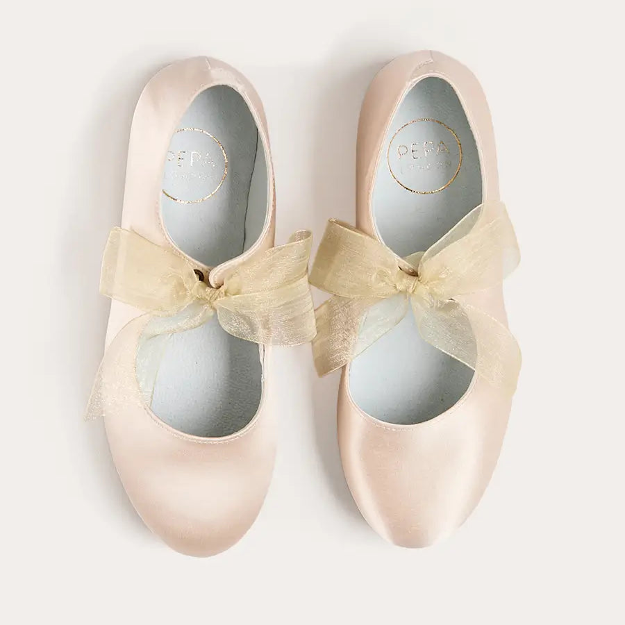 Satin Organza Bow Party Shoes in Champagne (24-35EU) Shoes from Pepa London