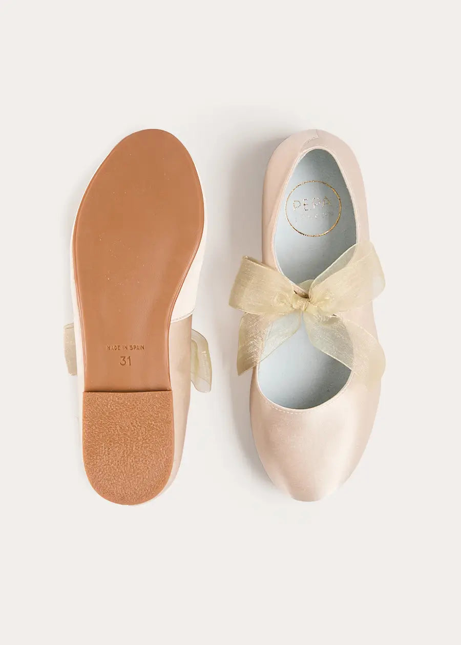 Satin Organza Bow Party Shoes in Champagne | Pepa London Satin Organza Bow Party Shoes in Champagne | Pepa London