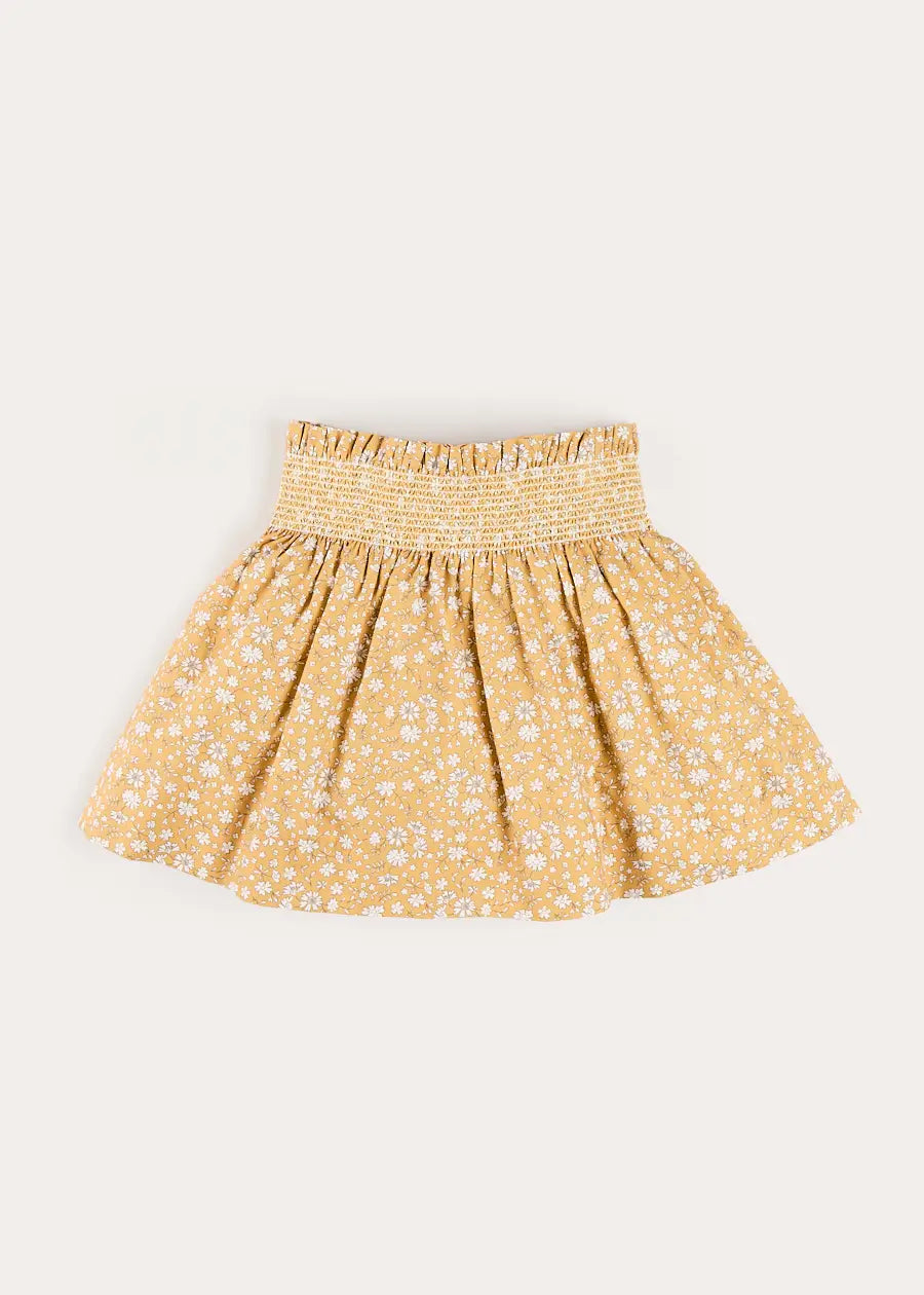 Abigail Floral Smocked Waist Skirt in Mustard (4-10yrs) Skirts from Pepa London