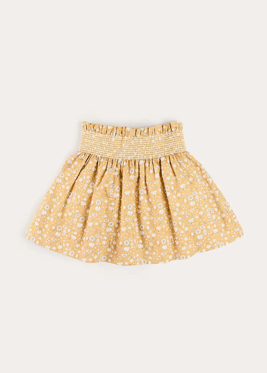 Abigail Floral Smocked Waist Skirt in Mustard (4-10yrs) Skirts from Pepa London