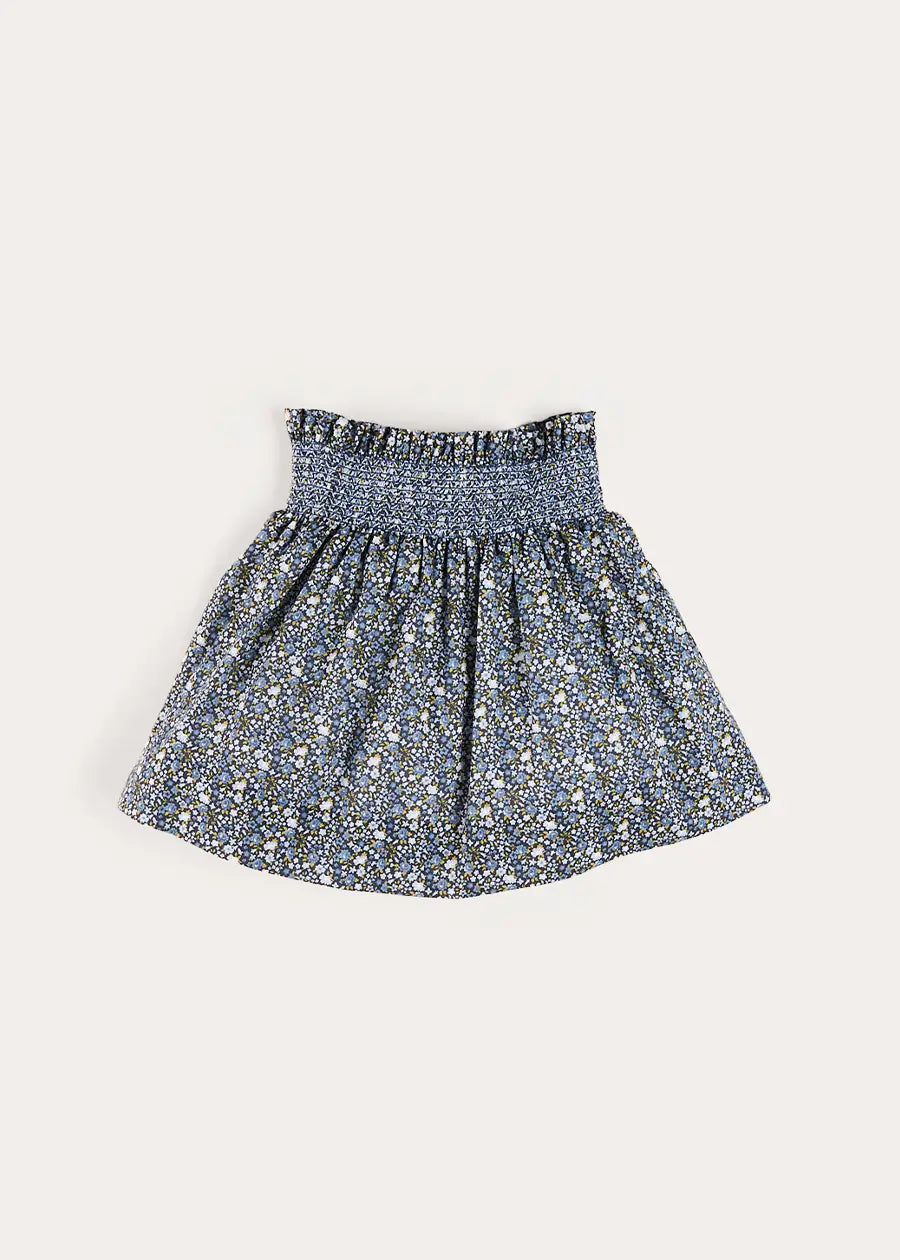Lydia Floral Smocked Waist Skirt in Navy (4-10yrs) Skirts from Pepa London