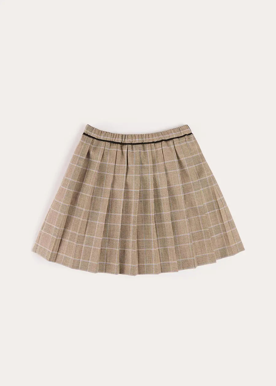 Wilton Check Pleated Skirt in Beige Pepa London