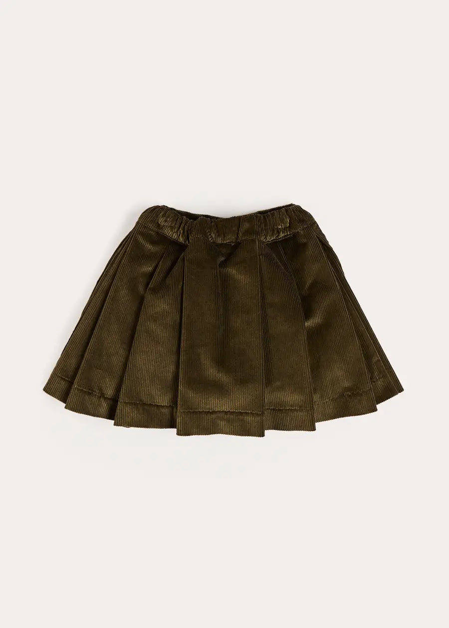 Corduroy Button Detail Skirt in Green (4-12yrs) Skirts from Pepa London