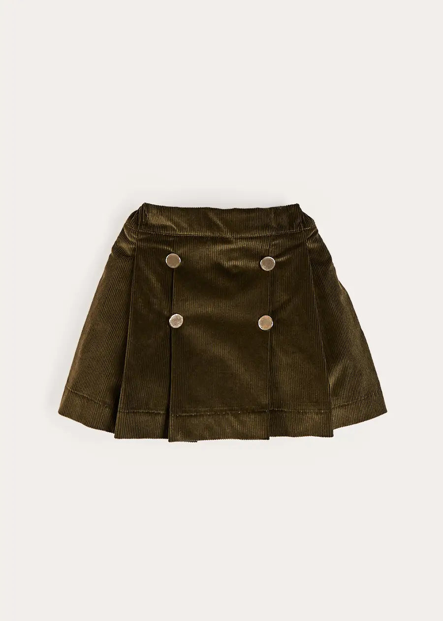 Corduroy Button Detail Skirt in Green (4-12yrs) Skirts from Pepa London
