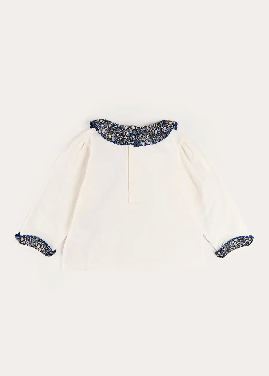 Lydia Floral Detail Long Sleeve Top in Off White (2-10yrs) Tops & Bodysuits from Pepa London