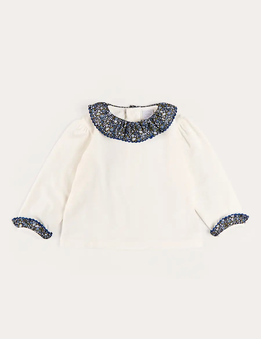 Lydia Floral Detail Long Sleeve Top in Off White (2-10yrs) Tops & Bodysuits from Pepa London