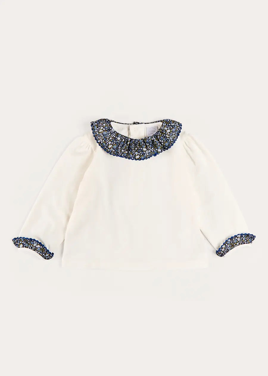 Lydia Floral Detail Long Sleeve Top in Off White (2-10yrs) Tops & Bodysuits from Pepa London