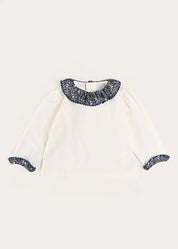 Lydia Floral Detail Long Sleeve Top in Off White (2-10yrs) Tops & Bodysuits from Pepa London