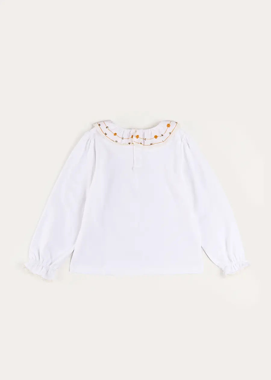 Floral Embroidered Collar with Lace Trim Top in Cream (18mths-12yrs) Tops & Bodysuits from Pepa London