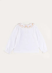 Floral Embroidered Collar with Lace Trim Top in Cream (18mths-12yrs) Tops & Bodysuits from Pepa London