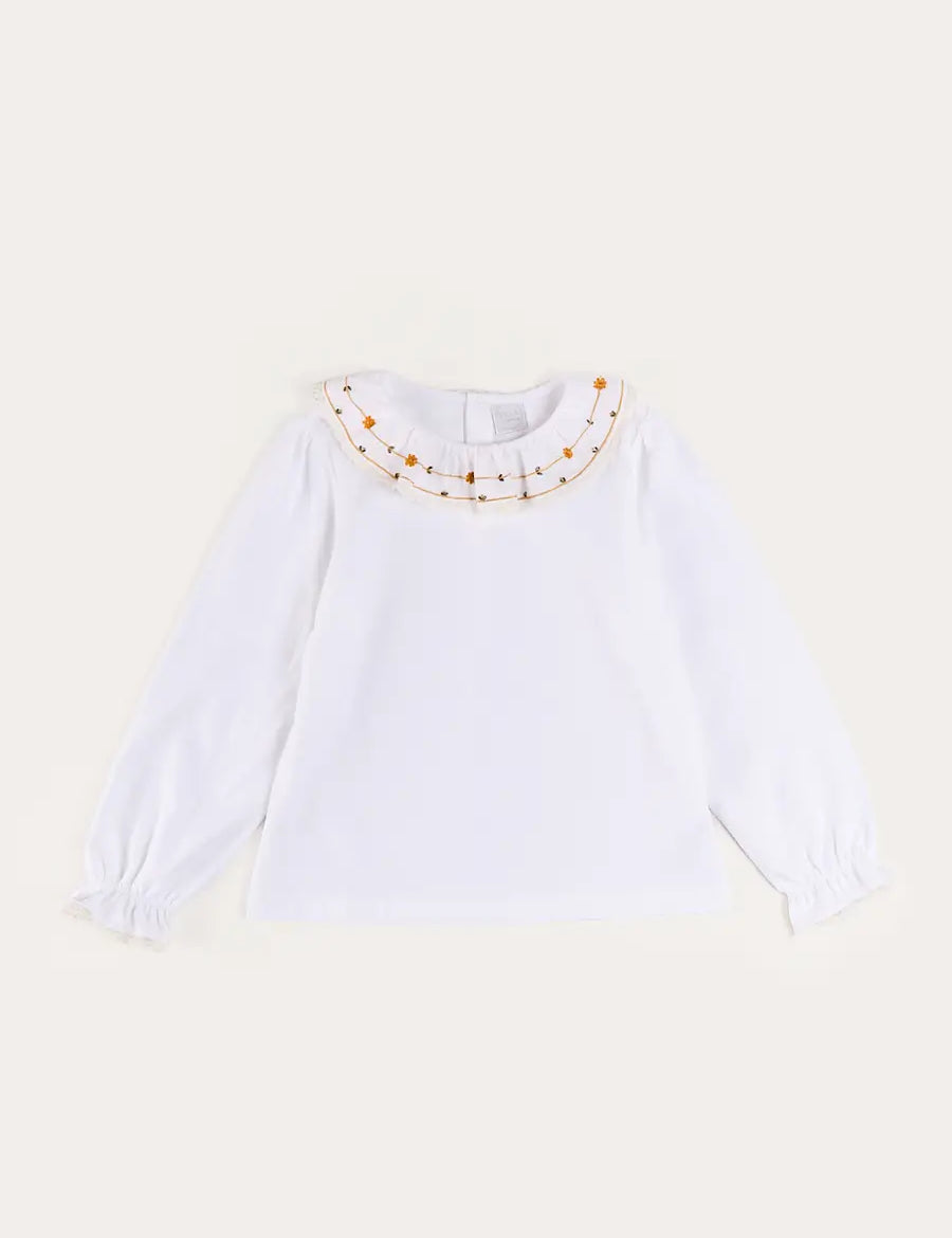 Floral Embroidered Collar with Lace Trim Top in Cream (18mths-12yrs) Tops & Bodysuits from Pepa London