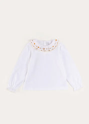 Floral Embroidered Collar with Lace Trim Top in Cream (18mths-12yrs) Tops & Bodysuits from Pepa London