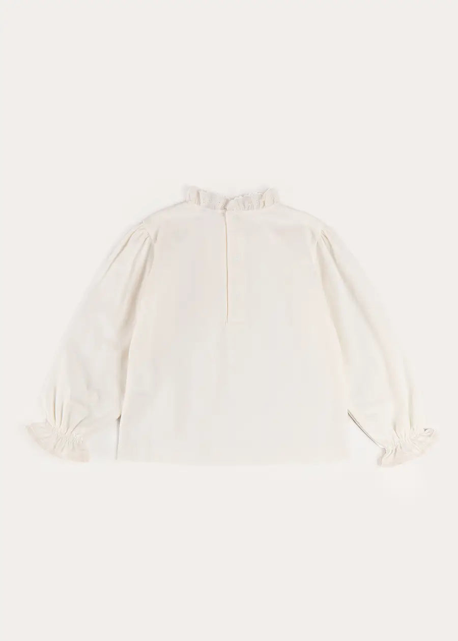 Flower Embroidered Lace Detail Top in White (3-10yrs) Tops & Bodysuits from Pepa London