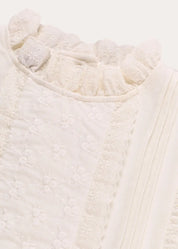 Flower Embroidered Lace Detail Top in White (3-10yrs) Tops & Bodysuits from Pepa London