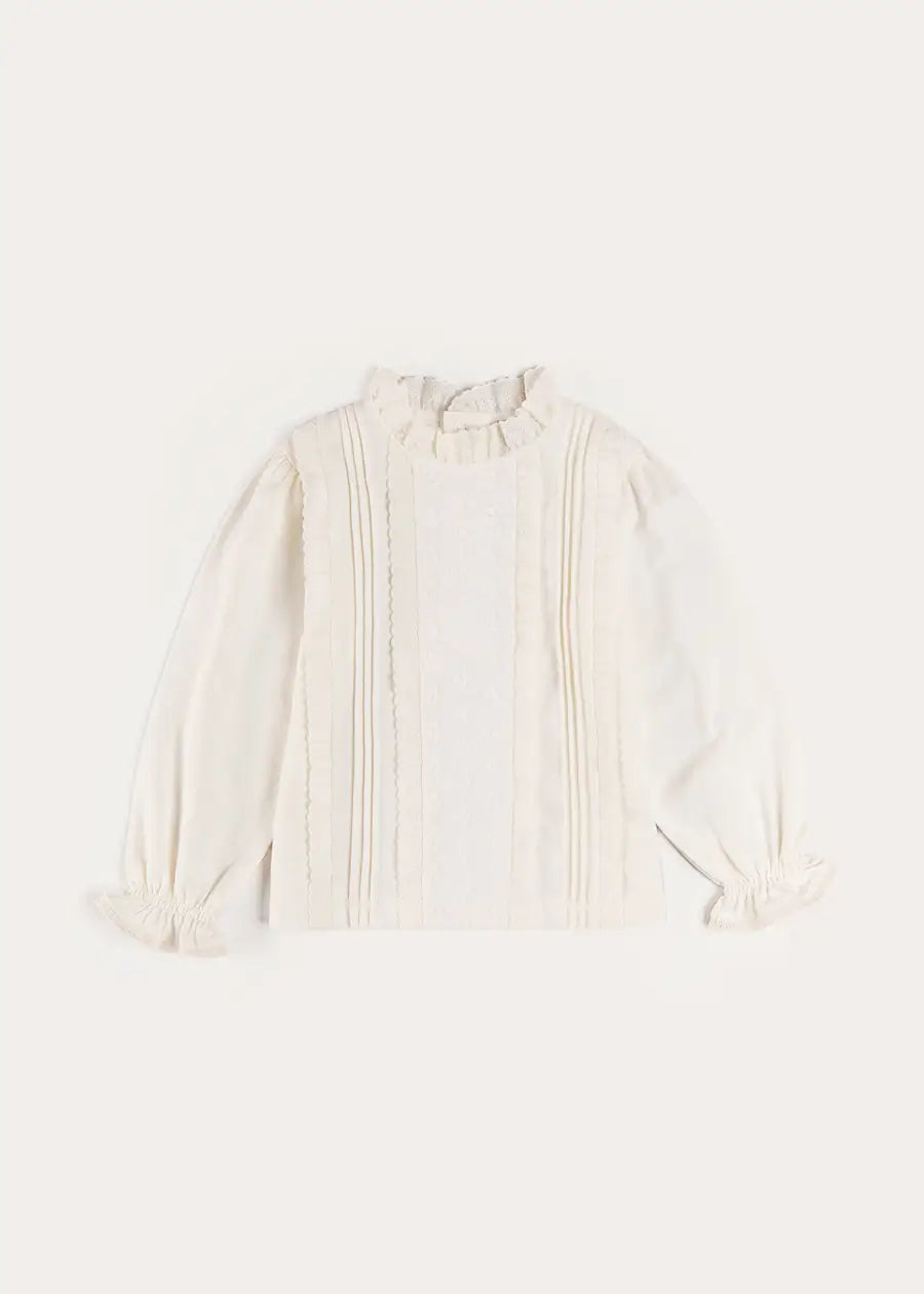 Flower Embroidered Lace Detail Top in White (3-10yrs) Tops & Bodysuits from Pepa London