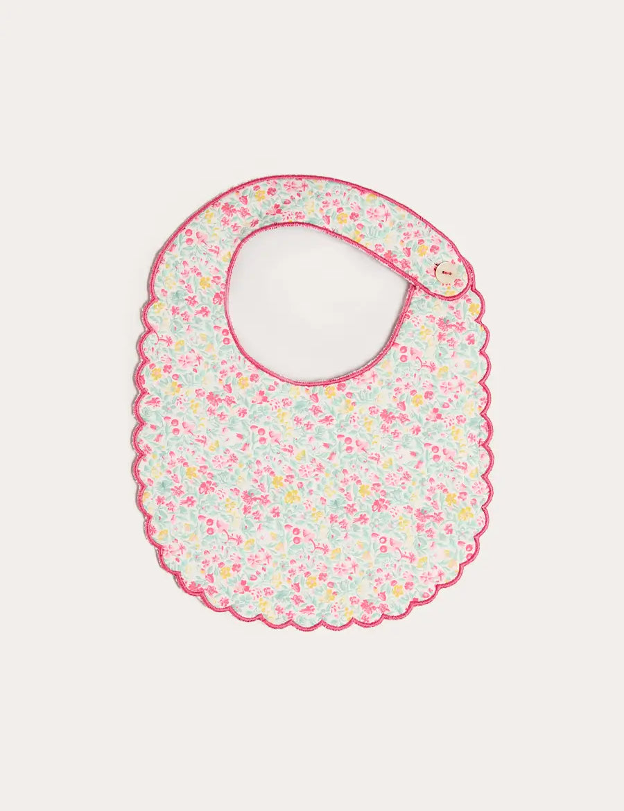 Adelaide Floral Scallop Edge Lined Bib in Pink Accessories from Pepa London