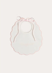 Floral Hand Embroidered Scallop Edge Rounded Bib in Pink Accessories from Pepa London