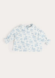 Audrey Toile Peter Pan Collar Long Sleeve Blouse in Blue (1mth-12mths) Blouses from Pepa London