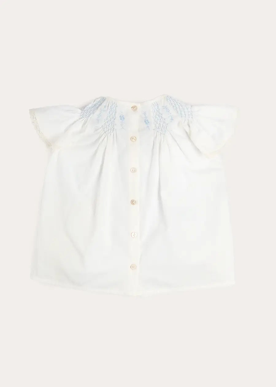 Butterfly Embroidered Lace Detail Cap Sleeve Blouse in White (18mths-10yrs) Blouses from Pepa London