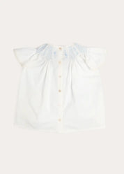 Butterfly Embroidered Lace Detail Cap Sleeve Blouse in White (18mths-10yrs) Blouses from Pepa London