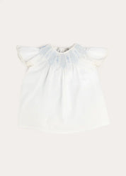 Butterfly Embroidered Lace Detail Cap Sleeve Blouse in White (18mths-10yrs) Blouses from Pepa London