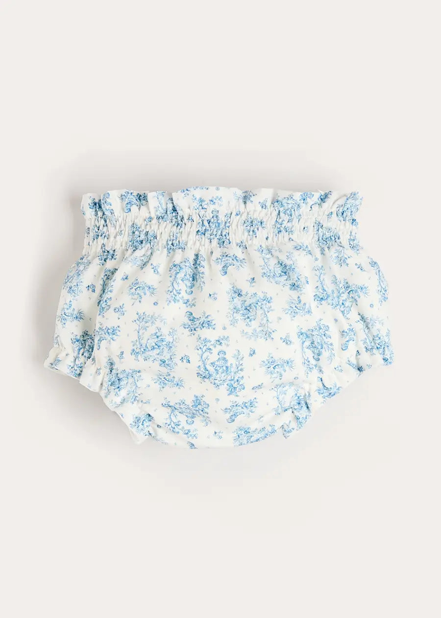 Audrey Toile Elasticated Waist Bloomers in Blue (1mth-12mths) Bloomers from Pepa London