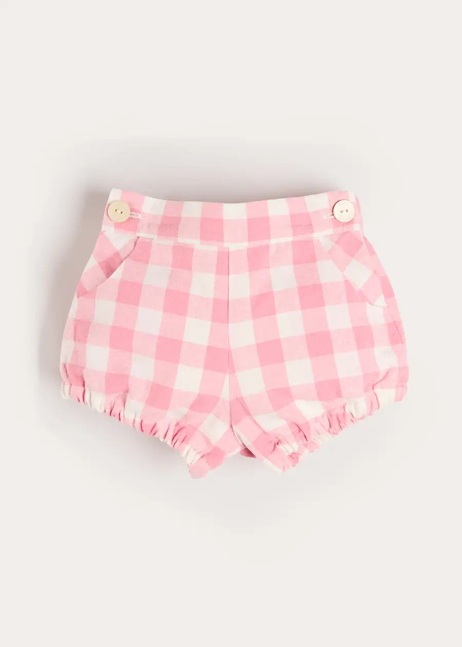 Catherine Gingham Button Detail Bloomers in Pink (3mths-2yrs) Bloomers from Pepa London