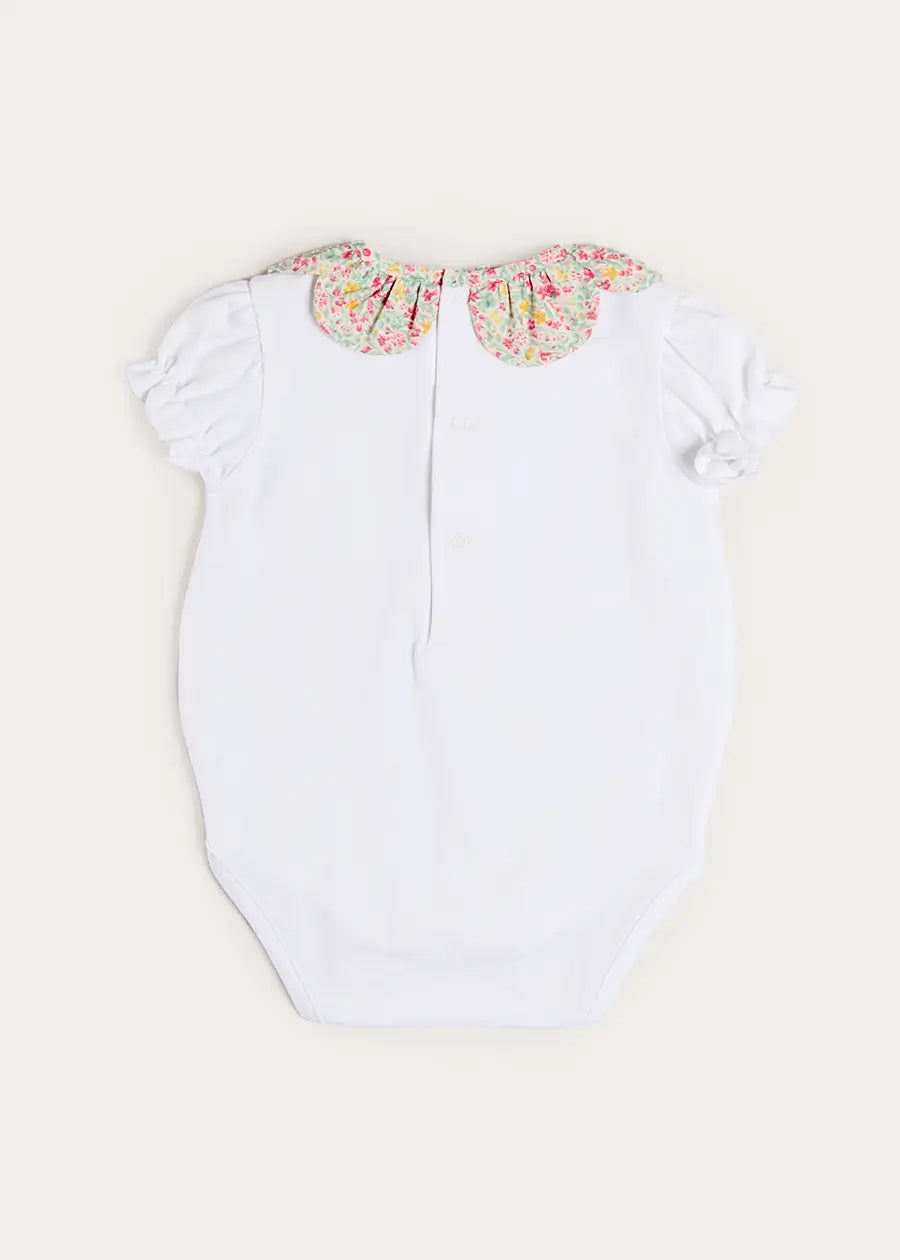 Adelaide Floral Petal Collar Bodysuit in Pink (1mth-2yrs) Tops & Bodysuits from Pepa London