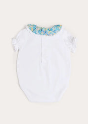 Leontyne Floral Ruffle Collar Lace Detail Bodysuit in Blue Made with Liberty Fabric (1mth-3yrs) Tops & Bodysuits from Pepa London