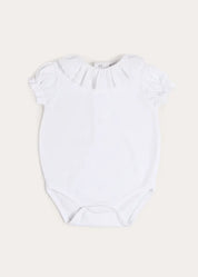 Broderie Anglaise Frill Collar Bodysuit in White (1mth-3yrs) Tops & Bodysuits from Pepa London